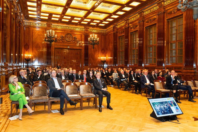 View of the hall at the 75th anniversary event at the Park Hyatt.